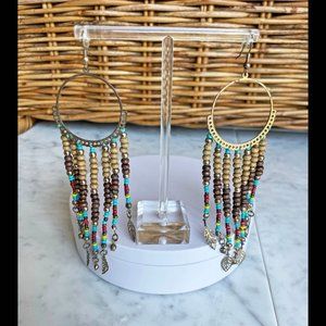 ⭐ ➡️ 5 for $25 ⬅️ ⭐   Fringed Hand-Beaded Hoops w/ Wood beads & Southwest Flavor